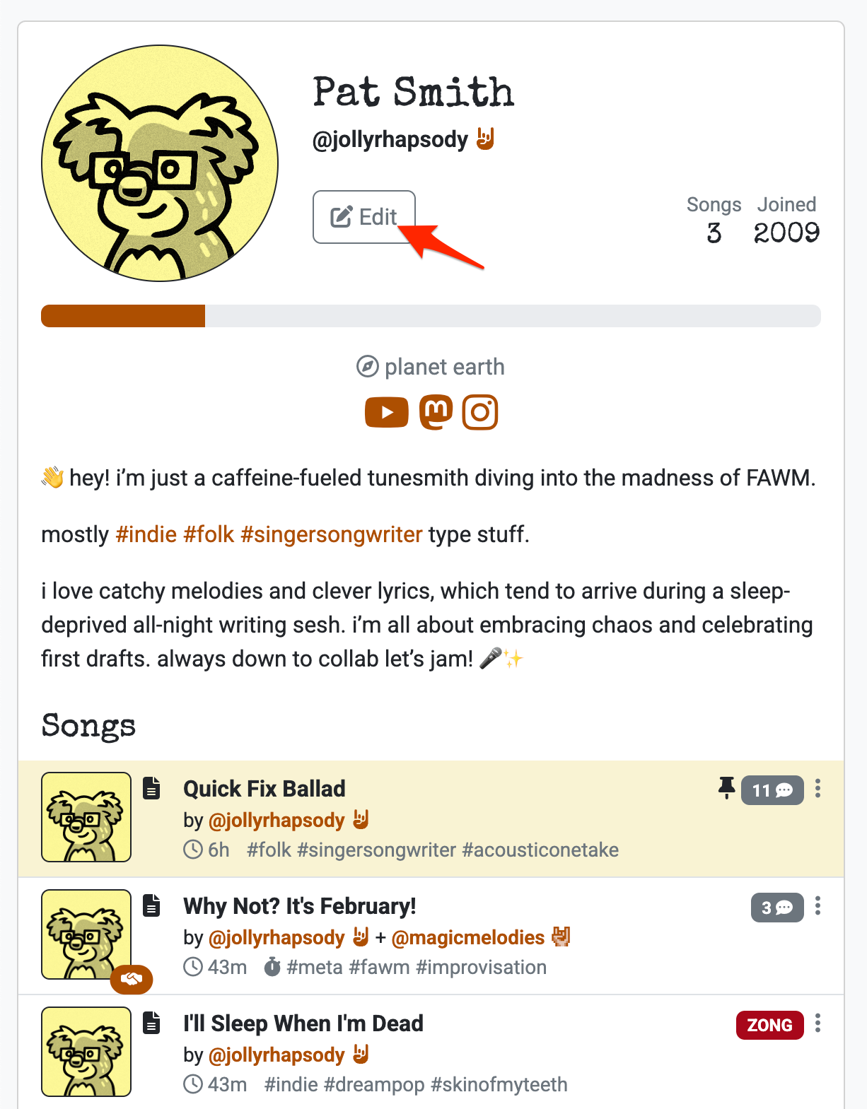 Screenshot: Example fawmer profile