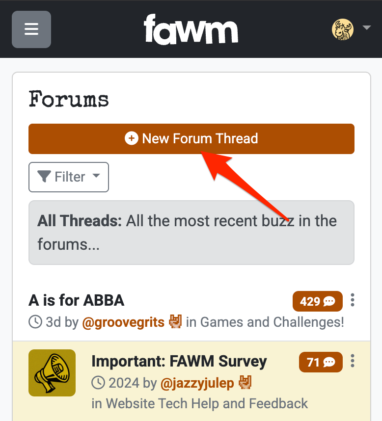 Screenshot: Forum thread button