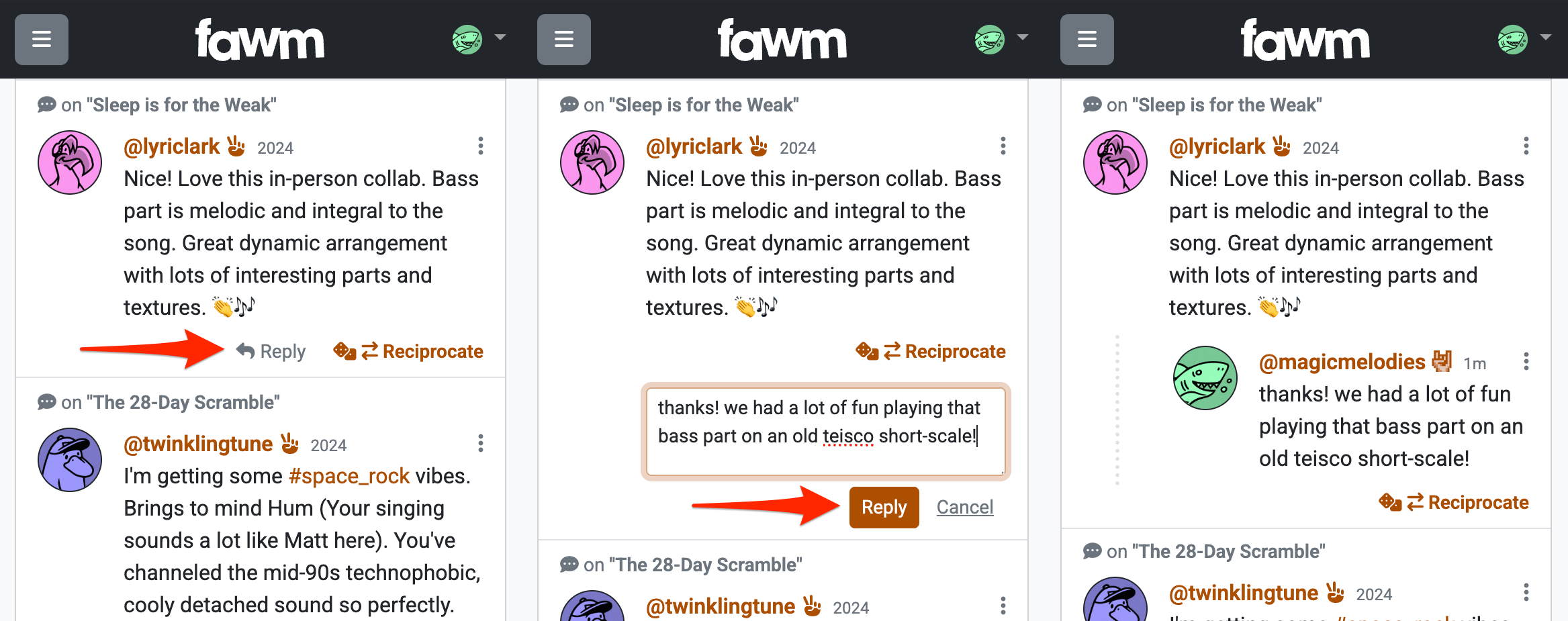 Screenshot: Comment reply process
