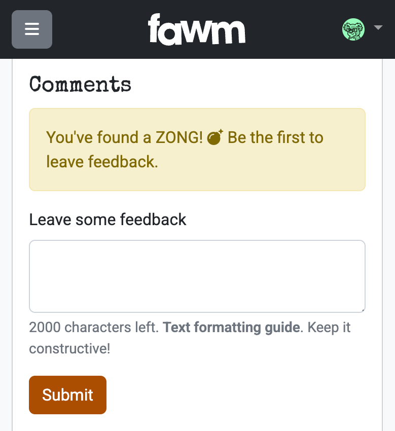 Screenshot: Zong infobox
