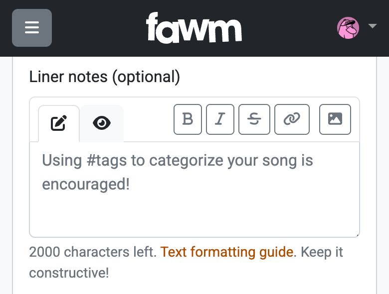 Screenshot: Text formatting toolbar