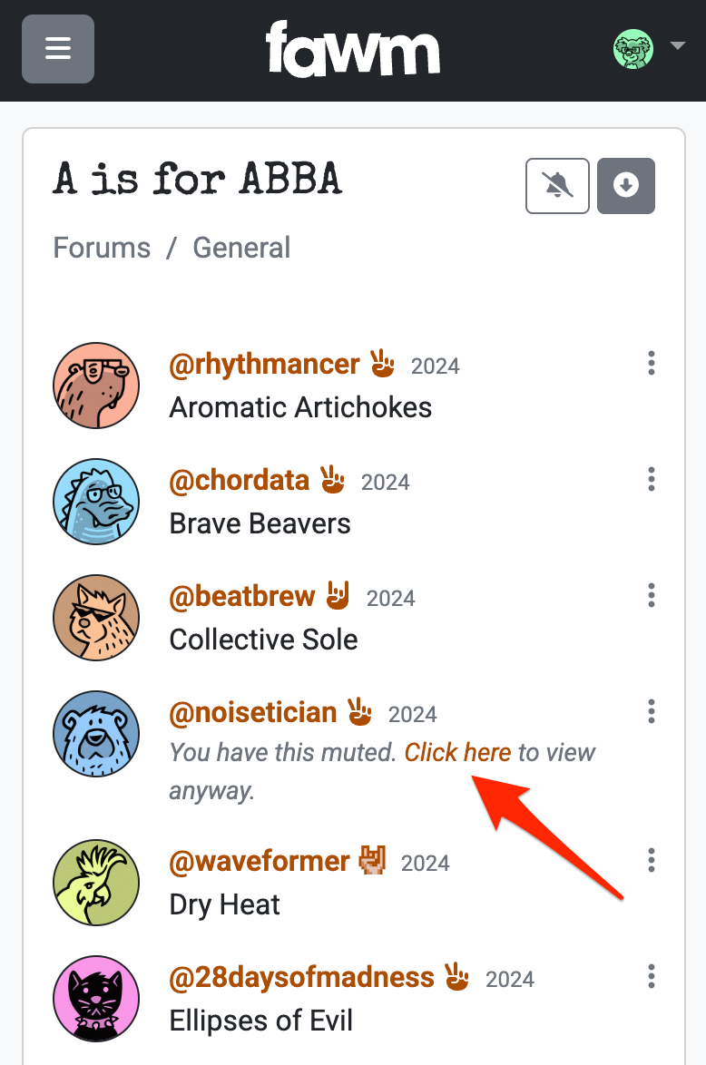 Screenshot: opt-in view of a muted comment