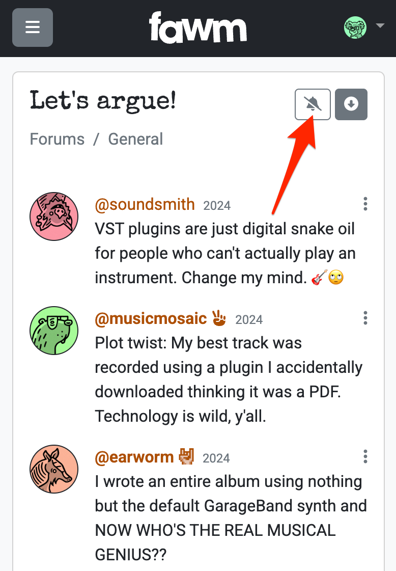 Screenshot: how to mute a forum thread