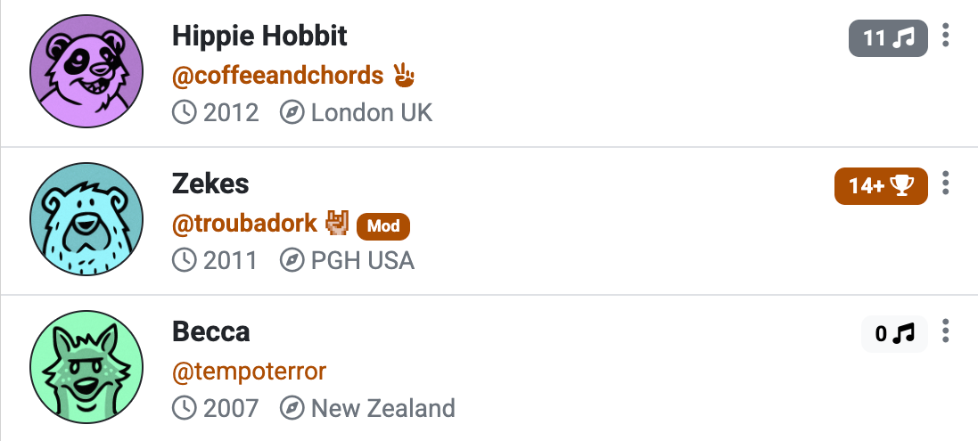 Screenshot: Example fawmer list of 3 songs