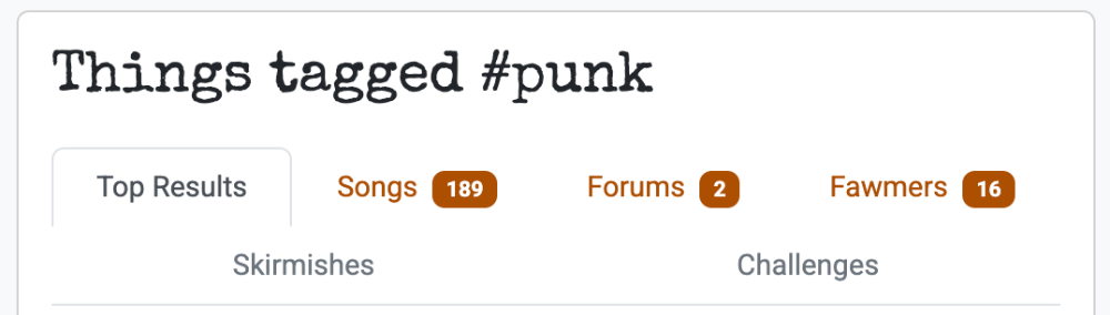 Screenshot: Example tag search results